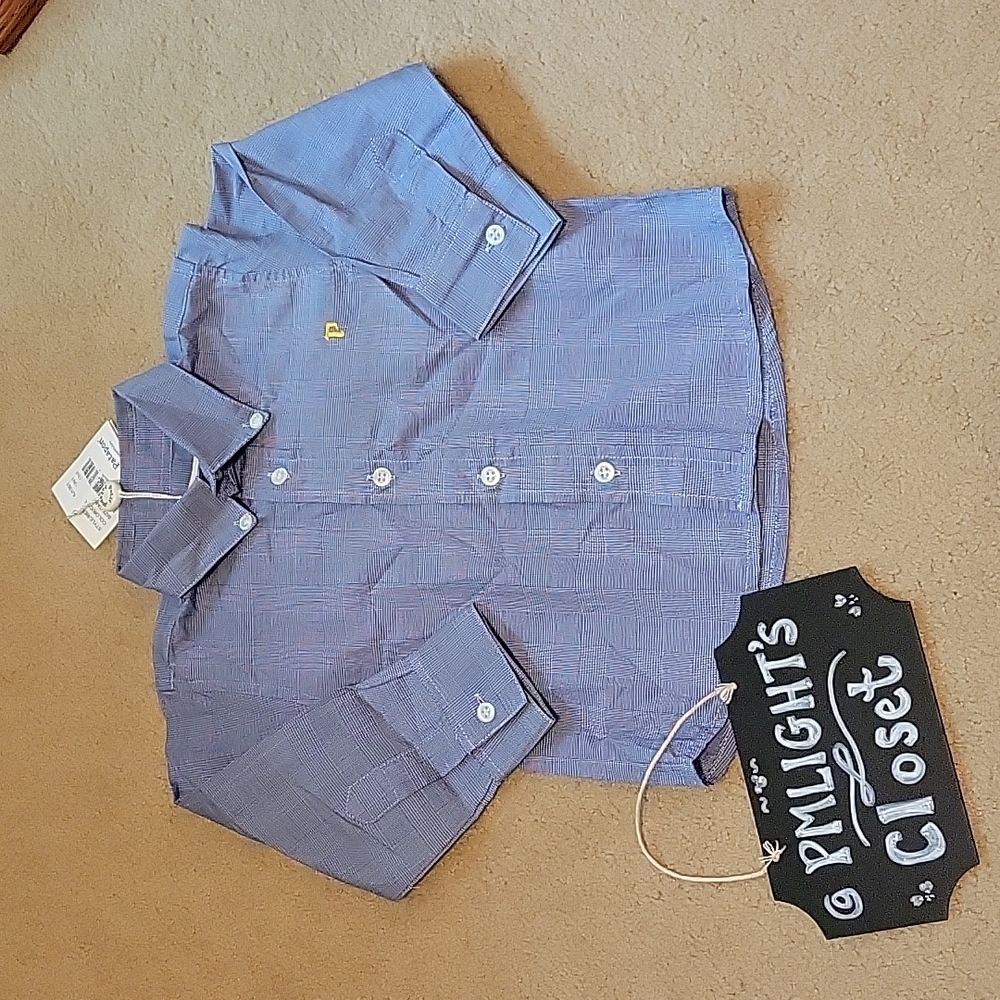 Petit Patapon Dress Shirt 18M Blue White Button Up NEW Plaid Long sleeve